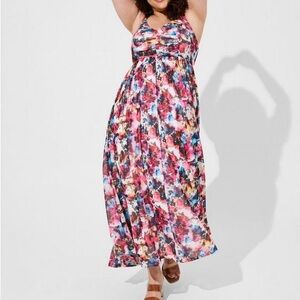 Torrid floral soft mesh pleated front smocked sleeveless maxi dress